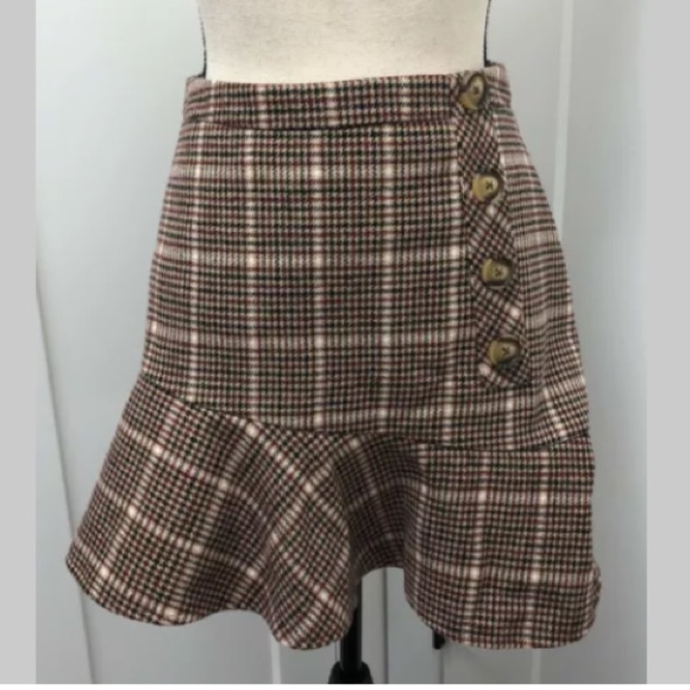 Houndstooth Plaid Asymmetrical Trumpet Skirt Small